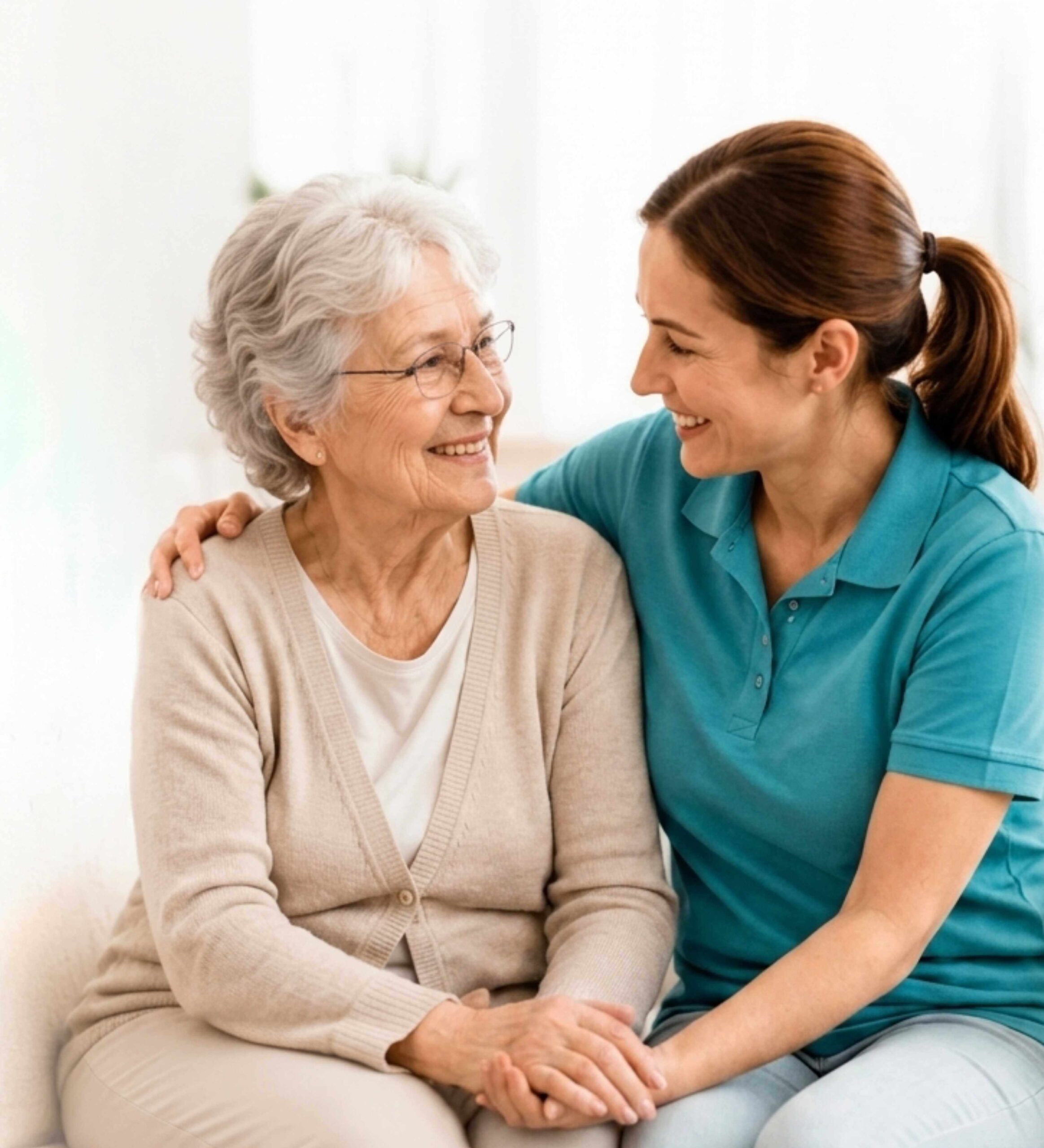 Seniorin mit Betreuerin